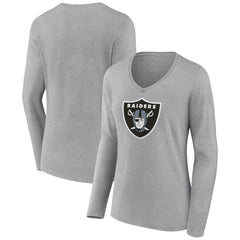 Women's Primary Team Logo Long Sleeve V-Neck T-Shirt - Las Vegas Raiders