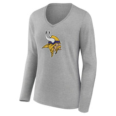 Women's Primary Team Logo Long Sleeve V-Neck T-Shirt - Minnesota Vikings