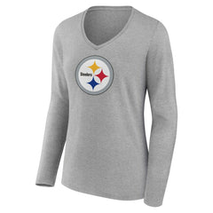 Women's Primary Team Logo Long Sleeve V-Neck T-Shirt - Pittsburgh Steelers