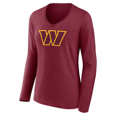 Women's Primary Team Logo Long Sleeve V-Neck T-Shirt - Washington Commanders