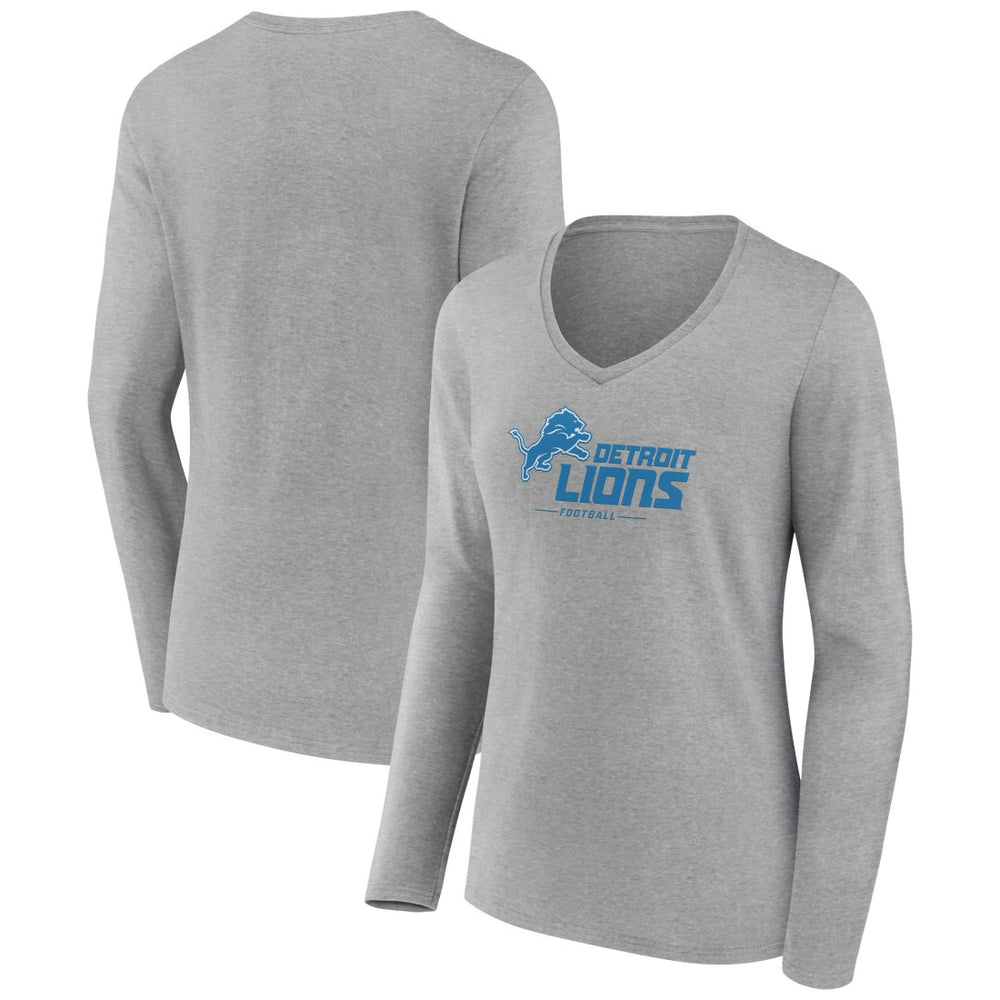 Women's Logo Team Lockup Long Sleeve V-Neck T-Shirt - Detroit Lions