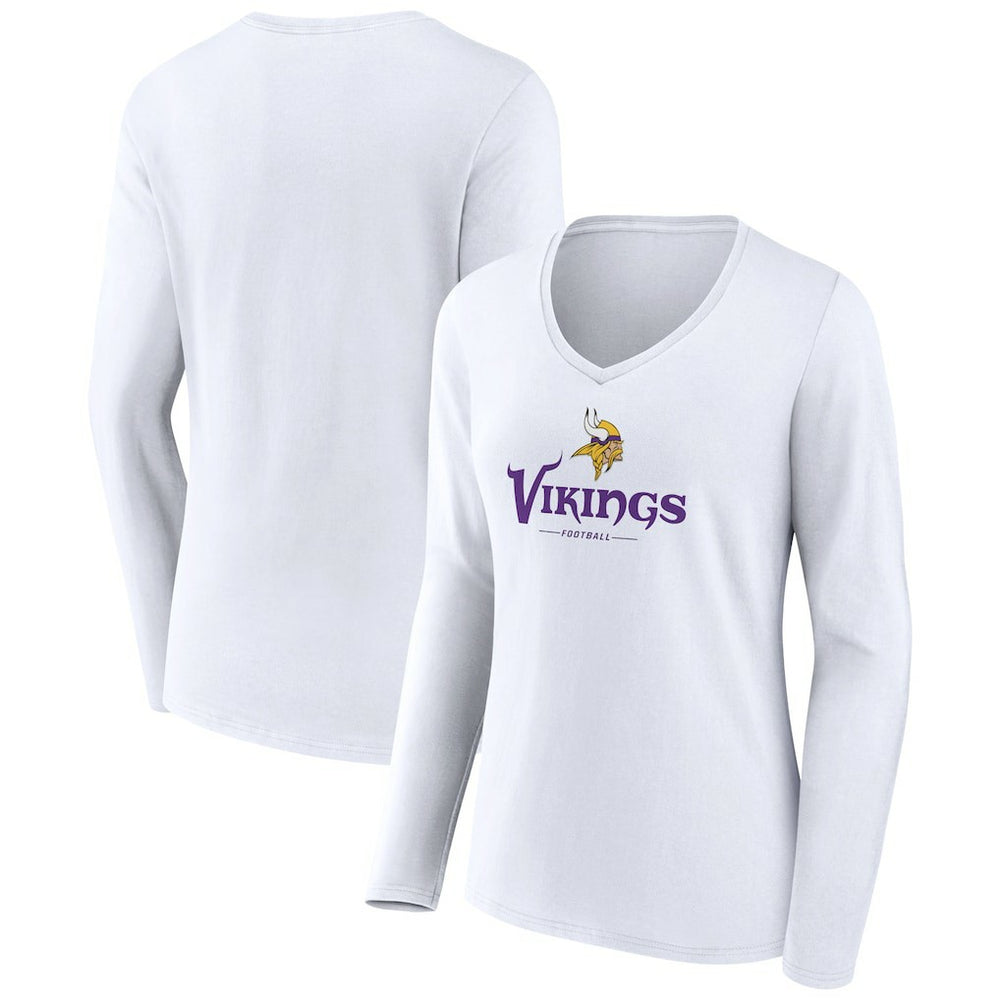 Women's Logo Team Lockup Long Sleeve V-Neck T-Shirt - Minnesota Vikings
