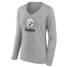 Women's Logo Team Lockup Long Sleeve V-Neck T-Shirt - Pittsburgh Steelers