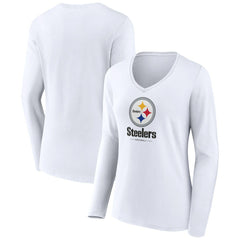 Women's Logo Team Lockup Long Sleeve V-Neck T-Shirt - Pittsburgh Steelers