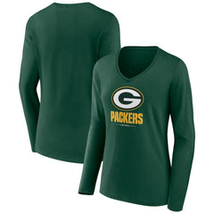 Women's Logo Team Lockup Long Sleeve V-Neck T-Shirt - Green Bay Packers