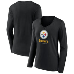 Women's Logo Team Lockup Long Sleeve V-Neck T-Shirt - Pittsburgh Steelers
