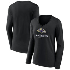 Women's Logo Team Lockup Long Sleeve V-Neck T-Shirt - Baltimore Ravens