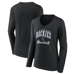 MLB Colorado Rockies Women's Victory Script Long Sleeve V-Neck T-Shirt