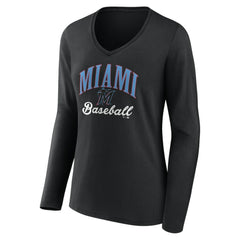MLB Miami Marlins Women's Victory Script Long Sleeve V-Neck T-Shirt