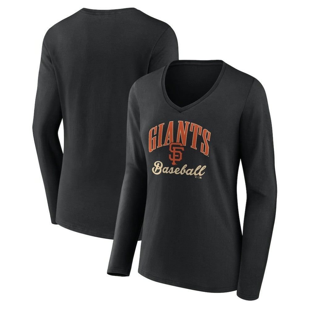 MLB San Francisco Giants Women's Victory Script Long Sleeve V-Neck T-Shirt