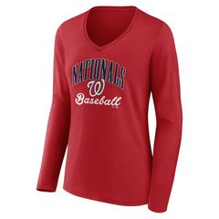 MLB Washington Nationals Women's Victory Script Long Sleeve V-Neck T-Shirt