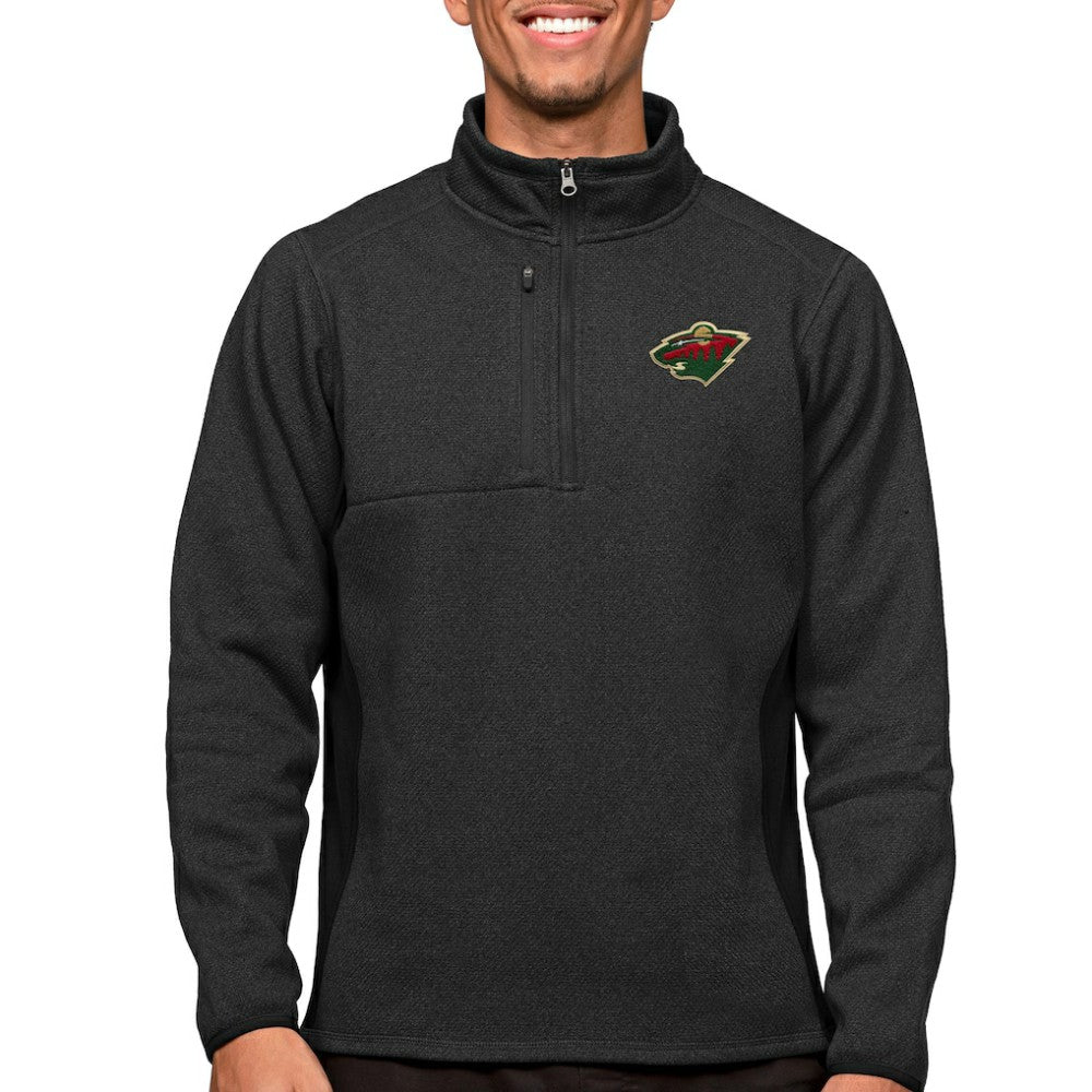 NHL Heather Black Minnesota Wild Antigua Course Quarter-Zip Pullover Top