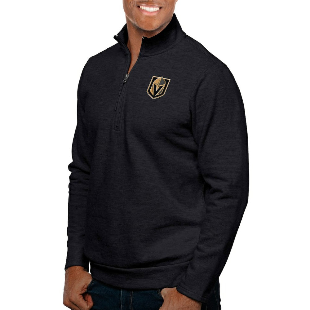 NHL Heather Black Vegas Golden Knights Antigua Gambit Quarter-Zip Pullover Top