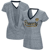 MLB Milwaukee Brewers Touch Women's Halftime Back Wrap Top V-Neck T-Shirt