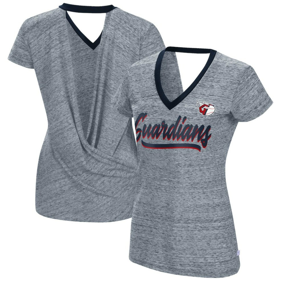 MLB Cleveland Guardians Touch Women's Halftime Back Wrap Top V-Neck T-Shirt