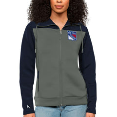 NHL Navy/Steel New York Rangers Antigua Women's Protect Full-Zip Hoodie