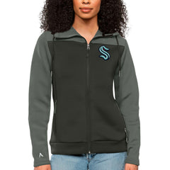 NHL Steel/Charcoal Seattle Kraken Antigua Women's Protect Full-Zip Hoodie