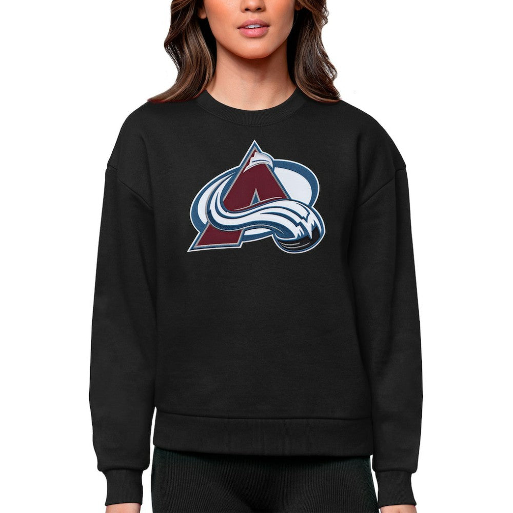 NHL Black Colorado Avalanche Antigua Women's Team Logo Victory Crewneck Pullover Sweatshirt