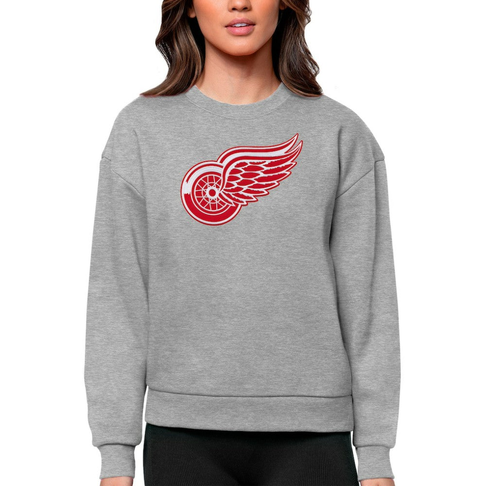 NHL Heather Gray Detroit Red Wings Antigua Women's Team Logo Victory Crewneck Pullover Sweatshirt
