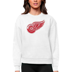 NHL White Detroit Red Wings Antigua Women's Team Logo Victory Crewneck Pullover Sweatshirt