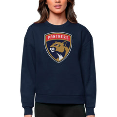 NHL Navy Florida Panthers Antigua Women's Team Logo Victory Crewneck Pullover Sweatshirt