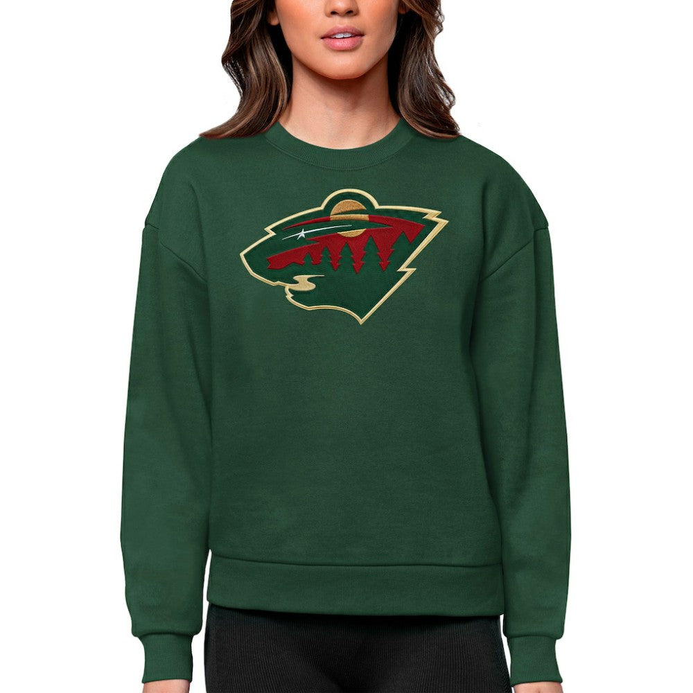 NHL Green Minnesota Wild Antigua Women's Team Logo Victory Crewneck Pullover Sweatshirt