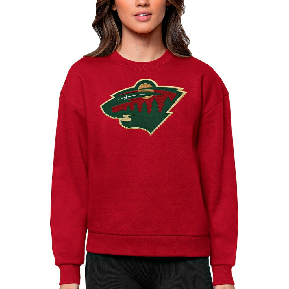 NHL Red Minnesota Wild Antigua Women's Team Logo Victory Crewneck Pullover Sweatshirt