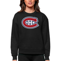 NHL Black Montreal Canadiens Antigua Women's Team Logo Victory Crewneck Pullover Sweatshirt