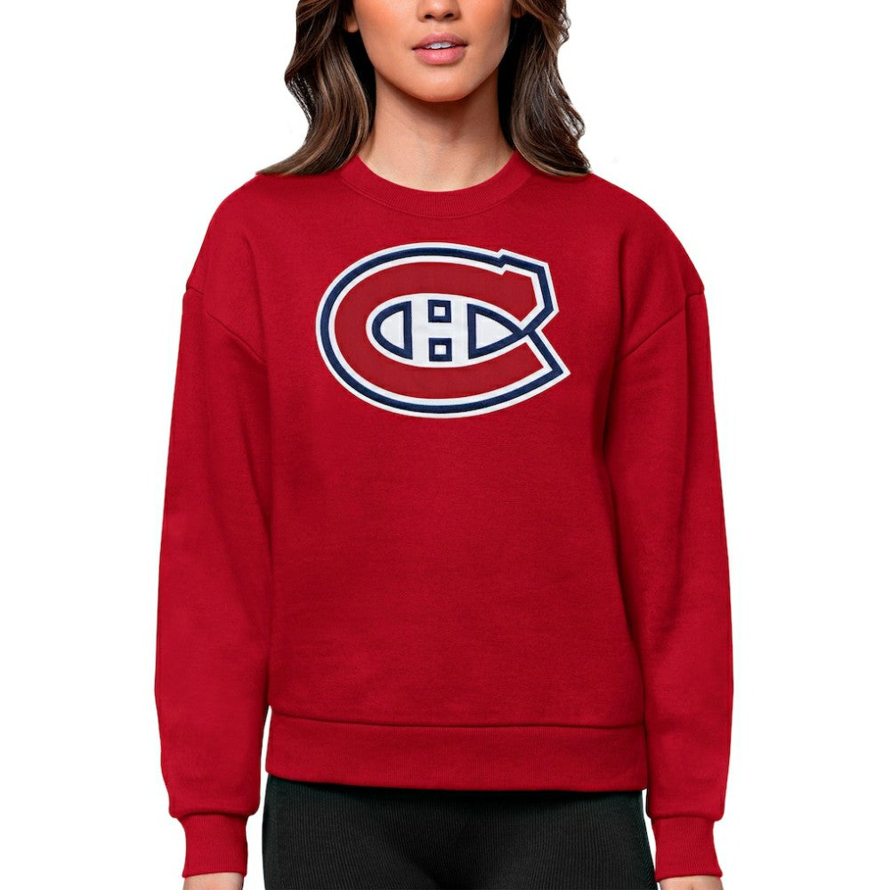 NHL Red Montreal Canadiens Antigua Women's Team Logo Victory Crewneck Pullover Sweatshirt