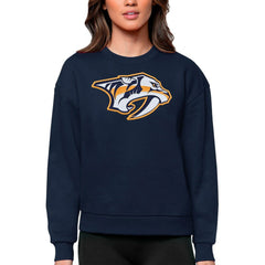 NHL Navy Nashville Predators Antigua Women's Team Logo Victory Crewneck Pullover Sweatshirt
