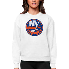 NHL White New York Islanders Antigua Women's Team Logo Victory Crewneck Pullover Sweatshirt