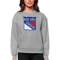 NHL Heather Gray New York Rangers Antigua Women's Team Logo Victory Crewneck Pullover Sweatshirt