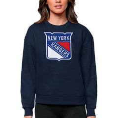 NHL Navy New York Rangers Antigua Women's Team Logo Victory Crewneck Pullover Sweatshirt