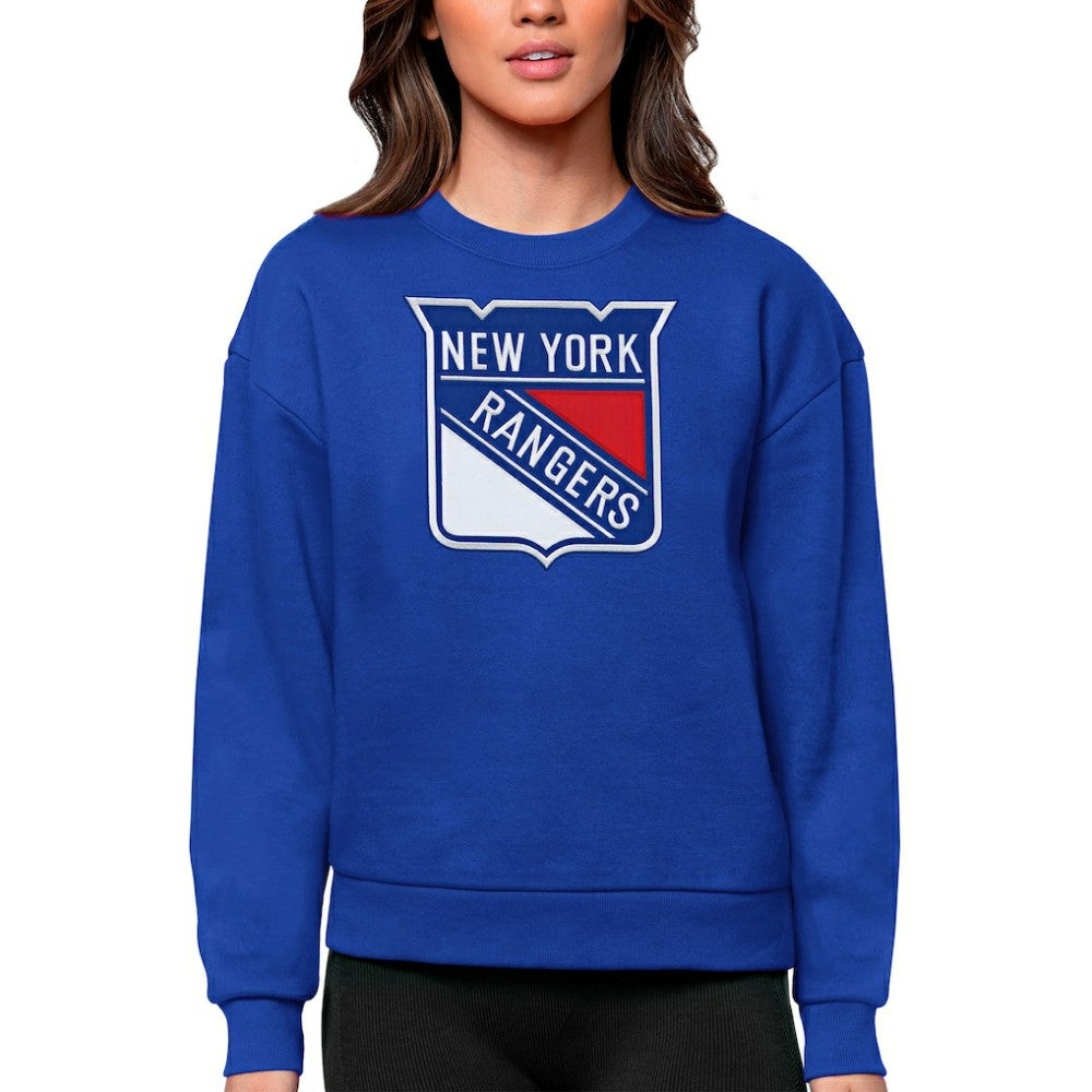 NHL Royal New York Rangers Antigua Women's Team Logo Victory Crewneck Pullover Sweatshirt