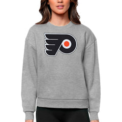 NHL Heather Gray Philadelphia Flyers Antigua Women's Team Logo Victory Crewneck Pullover Sweatshirt