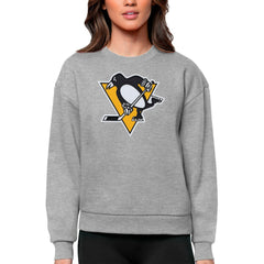 NHL Heather Gray Pittsburgh Penguins Antigua Women's Team Logo Victory Crewneck Pullover Sweatshirt