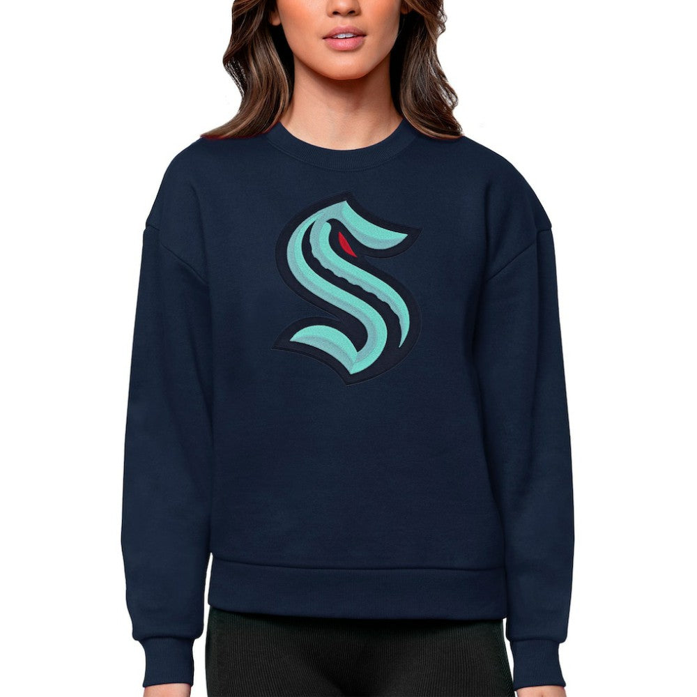 NHL Navy Seattle Kraken Antigua Women's Team Logo Victory Crewneck Pullover Sweatshirt