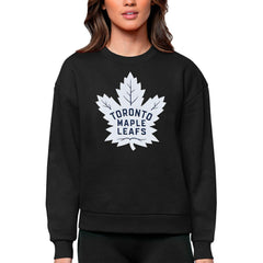 NHL Black Toronto Maple Leafs Antigua Women's Team Logo Victory Crewneck Pullover Sweatshirt