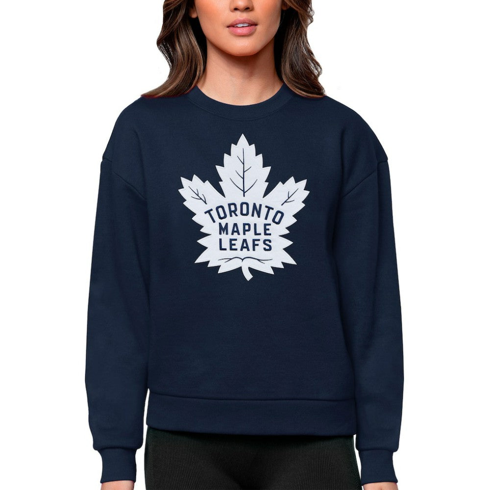 NHL Navy Toronto Maple Leafs Antigua Women's Team Logo Victory Crewneck Pullover Sweatshirt