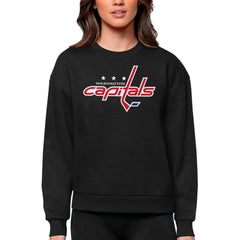 NHL Black Washington Capitals Antigua Women's Team Logo Victory Crewneck Pullover Sweatshirt