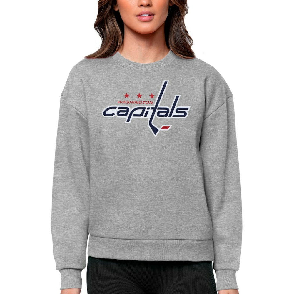NHL Heather Gray Washington Capitals Antigua Women's Team Logo Victory Crewneck Pullover Sweatshirt