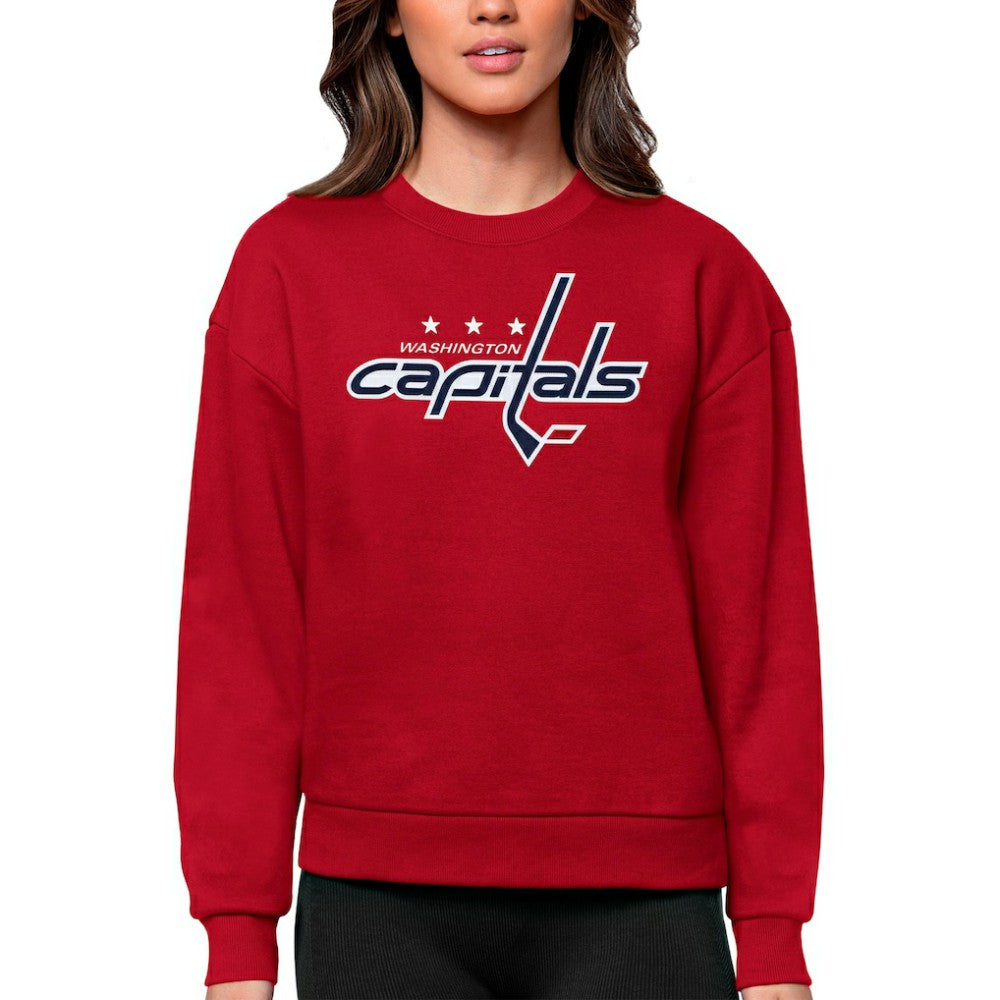 NHL Red Washington Capitals Antigua Women's Team Logo Victory Crewneck Pullover Sweatshirt