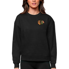 NHL Black Chicago Blackhawks Antigua Women's Victory Crewneck Pullover Sweatshirt