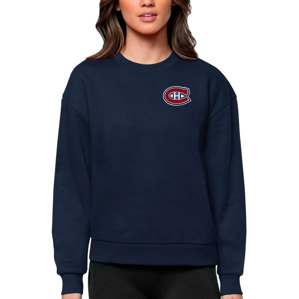 NHL Navy Montreal Canadiens Antigua Women's Victory Crewneck Pullover Sweatshirt