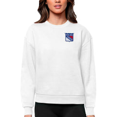 NHL White New York Rangers Antigua Women's Victory Crewneck Pullover Sweatshirt