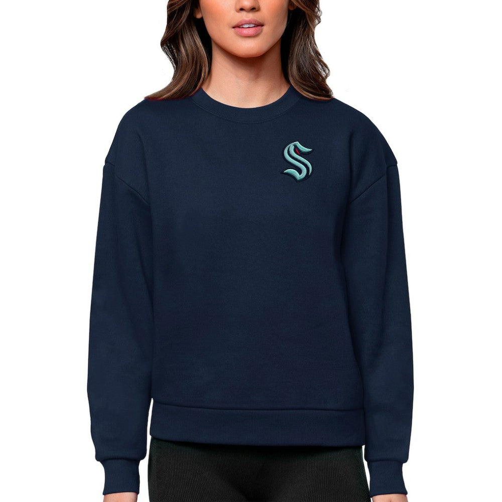 NHL Navy Seattle Kraken Antigua Women's Victory Crewneck Pullover Sweatshirt