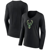 NBA Milwaukee Bucks Women's Logo Long Sleeve V-Neck T-Shirt