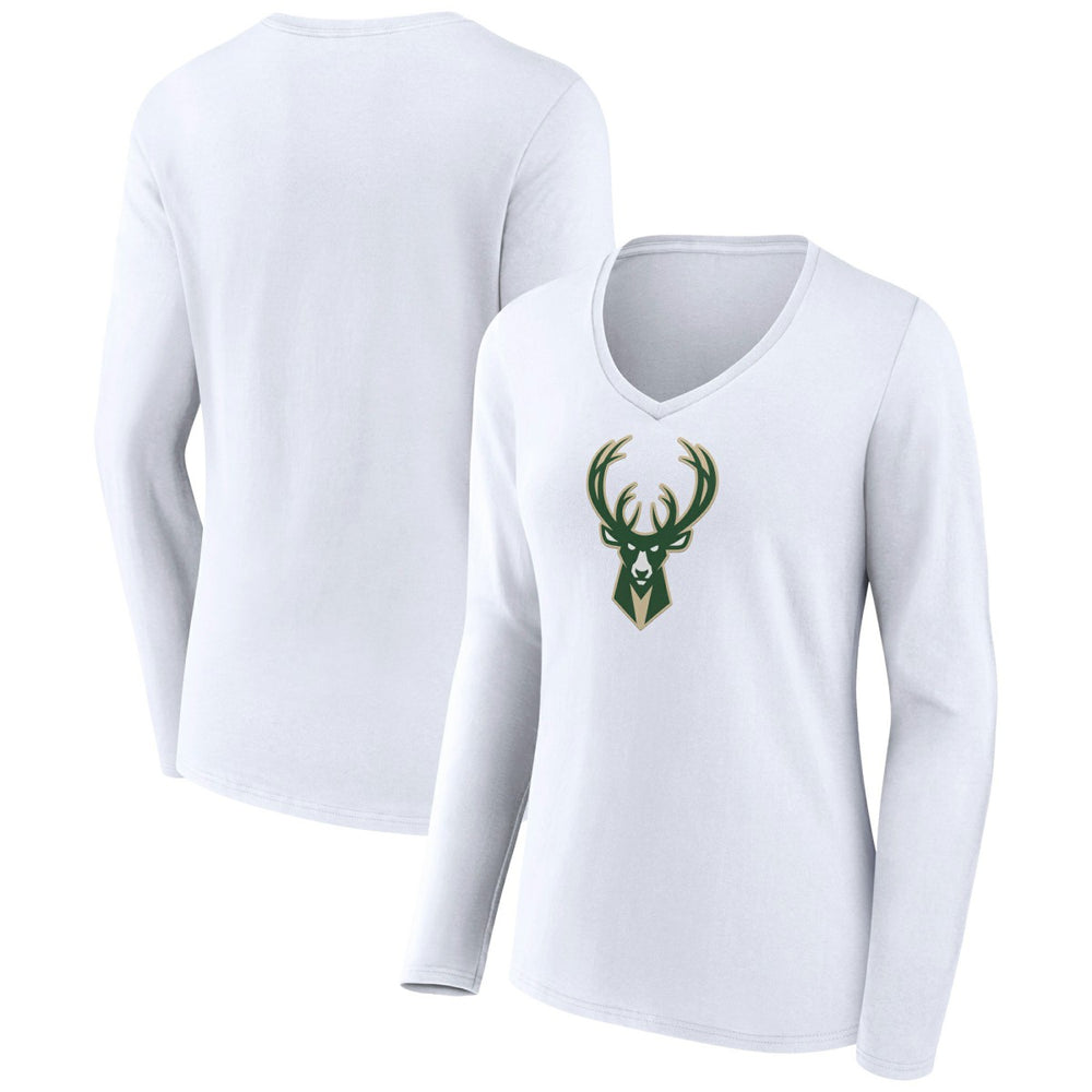 NBA Milwaukee Bucks Women's Logo Long Sleeve V-Neck T-Shirt