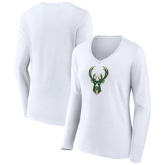 NBA Milwaukee Bucks Women's Logo Long Sleeve V-Neck T-Shirt