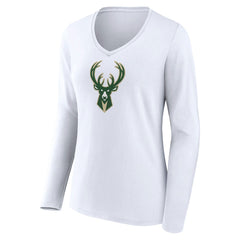NBA Milwaukee Bucks Women's Logo Long Sleeve V-Neck T-Shirt